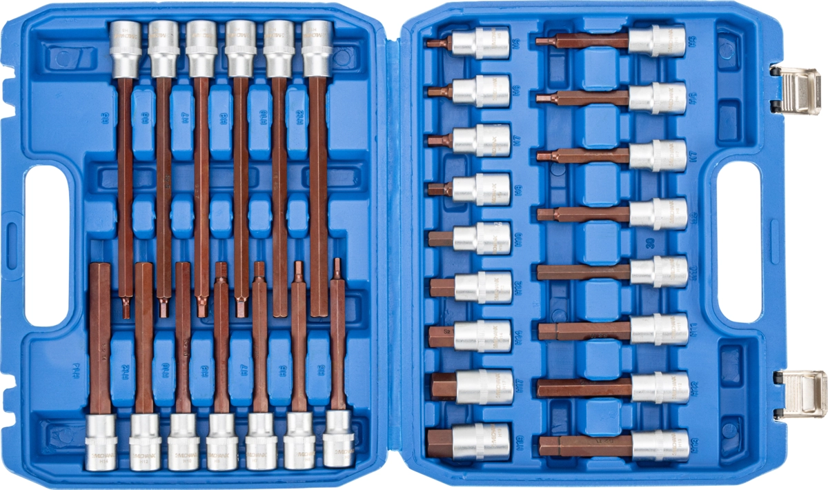 Socket Bit Set, 30 pcs., 1/2", hex 5-19 mm