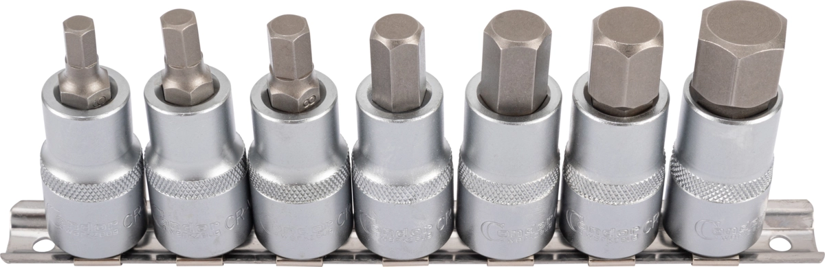 Socket Bit Set, 7 pcs., 1/2", hex 6-17 mm