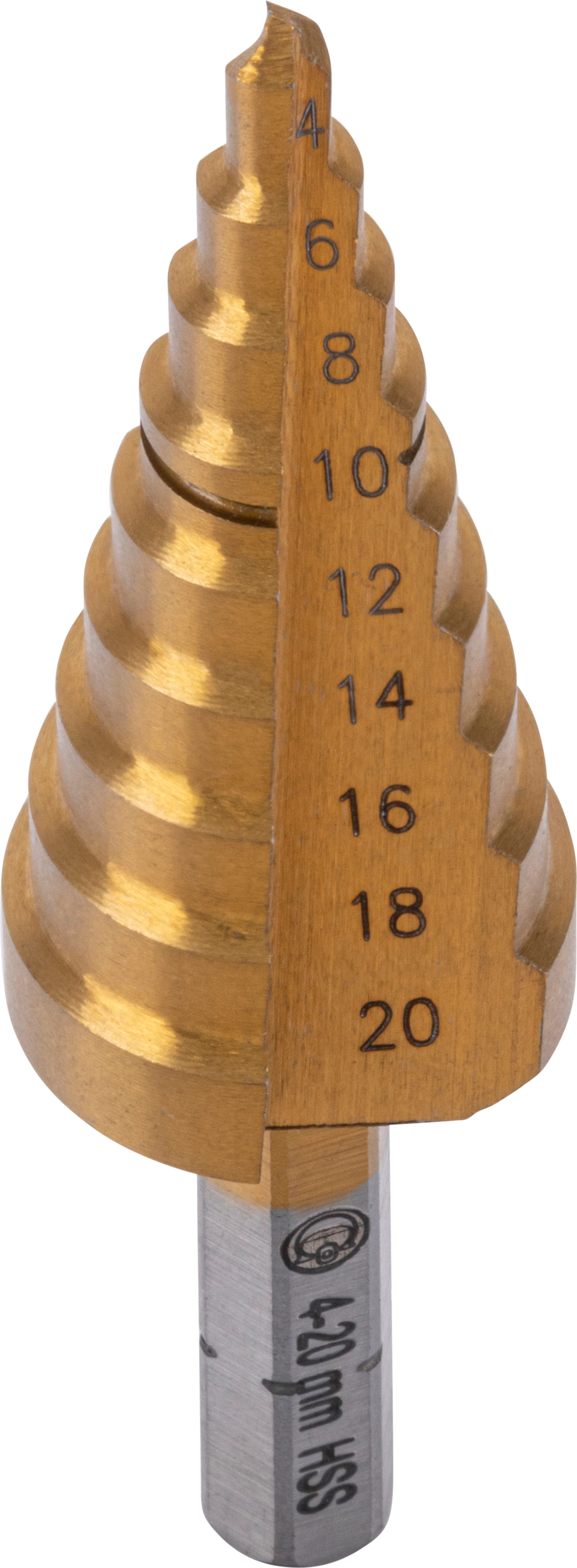 Stufenbohrer-Bit, mit Entgrater, HSS, titannitriert, 4-20 mm