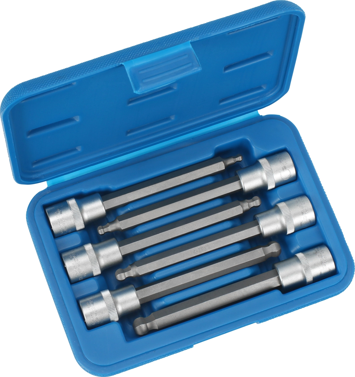 Douilles à embouts, 6 parties, 1/2 ", six pans creux, tête sphérique 5-12 mm