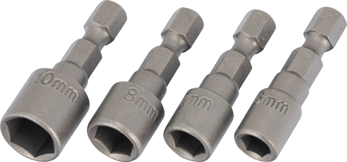 Schlauchschellen-Bit-Stecknüsse, 4-tlg., 1/4" 6-kant, 6-kant 6-7-8-10 mm