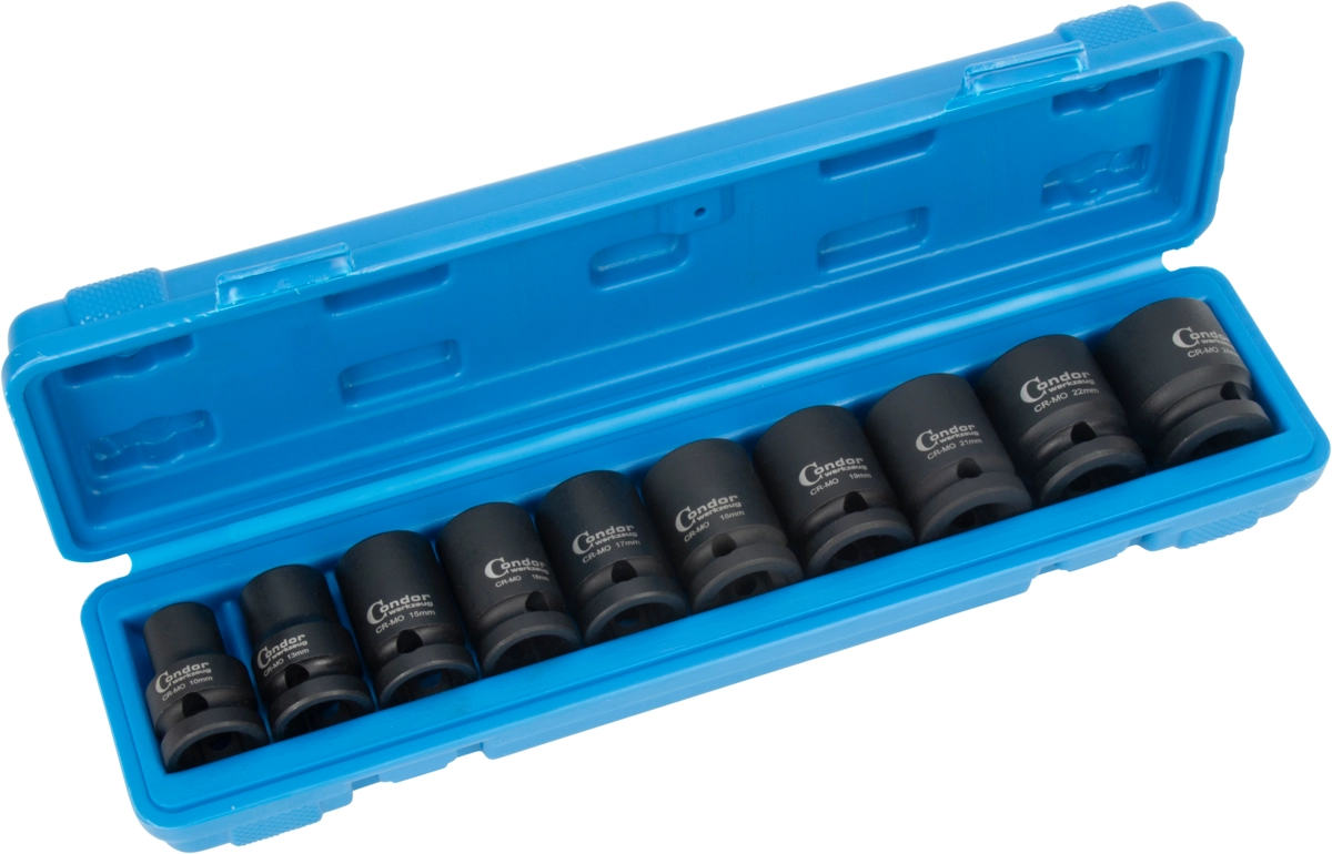 Kraftsteckschlüssel-Satz, 10-tlg., 1/2", CrMo, 6-kant 10-24 mm
