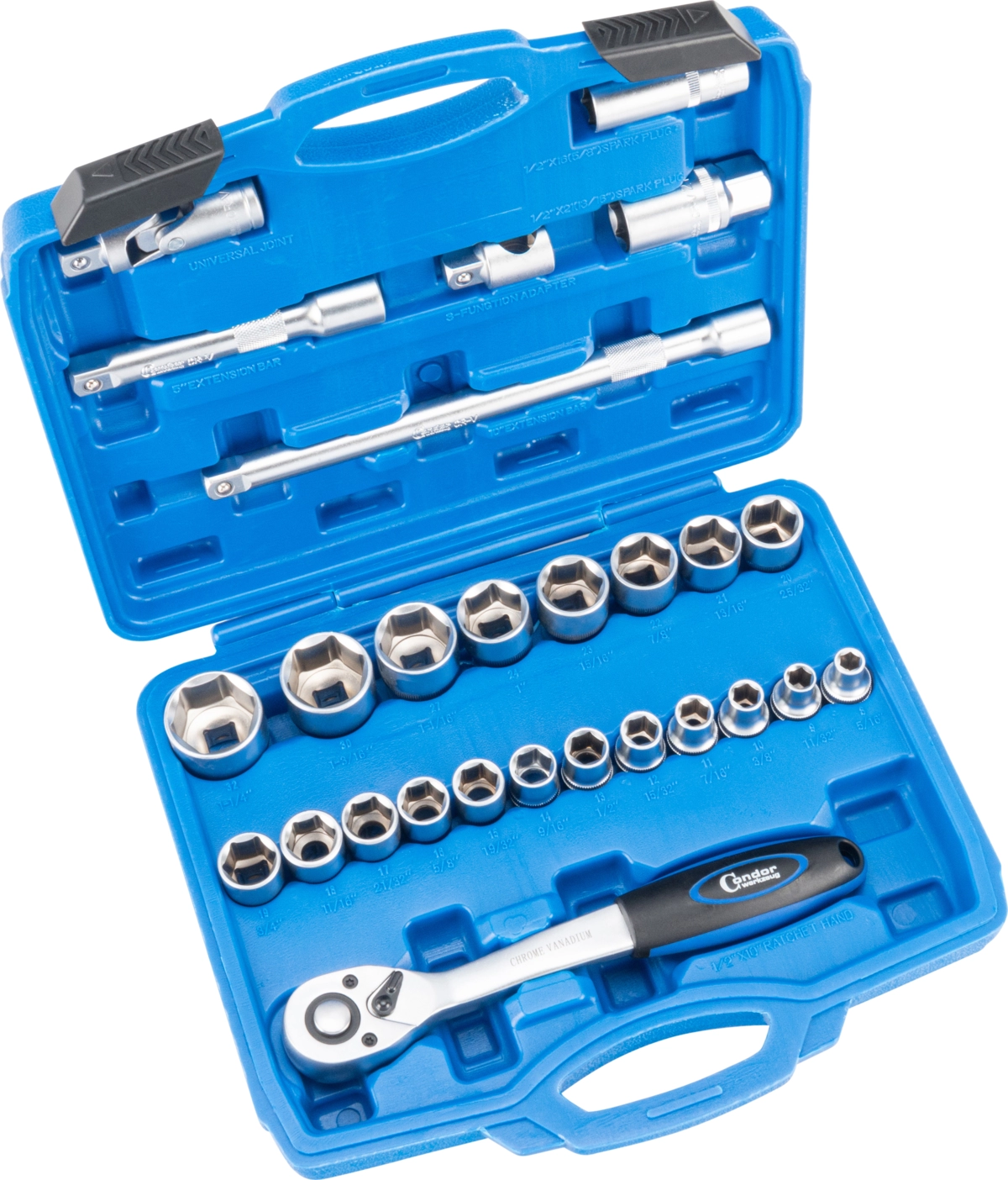 Steckschlüssel-Satz, 27-tlg., 1/2", 6-kant 8-32 mm