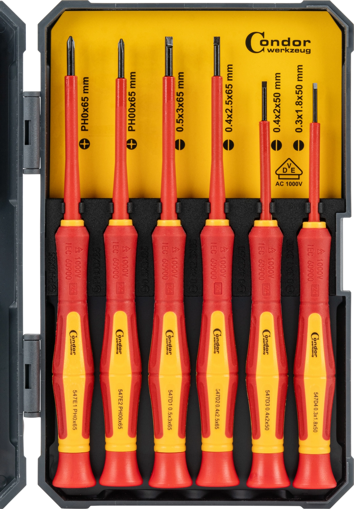 Electronic Screwdriver Set, VDE, 6-pcs., plain + cross slott