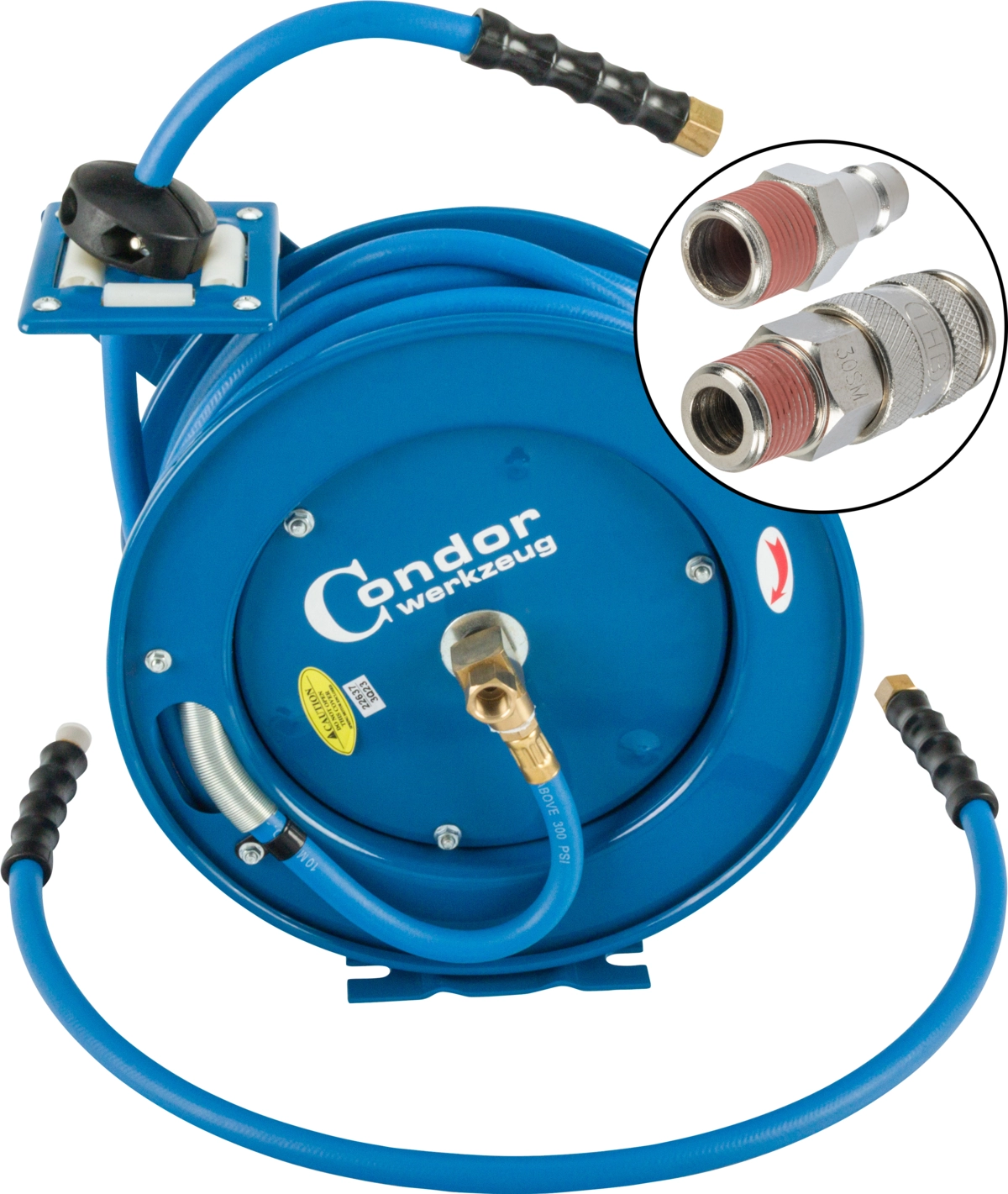 Druckluft-Schlauch, automatische Aufrollung, ø 10 mm x 15 m, Schnell-Kupplung