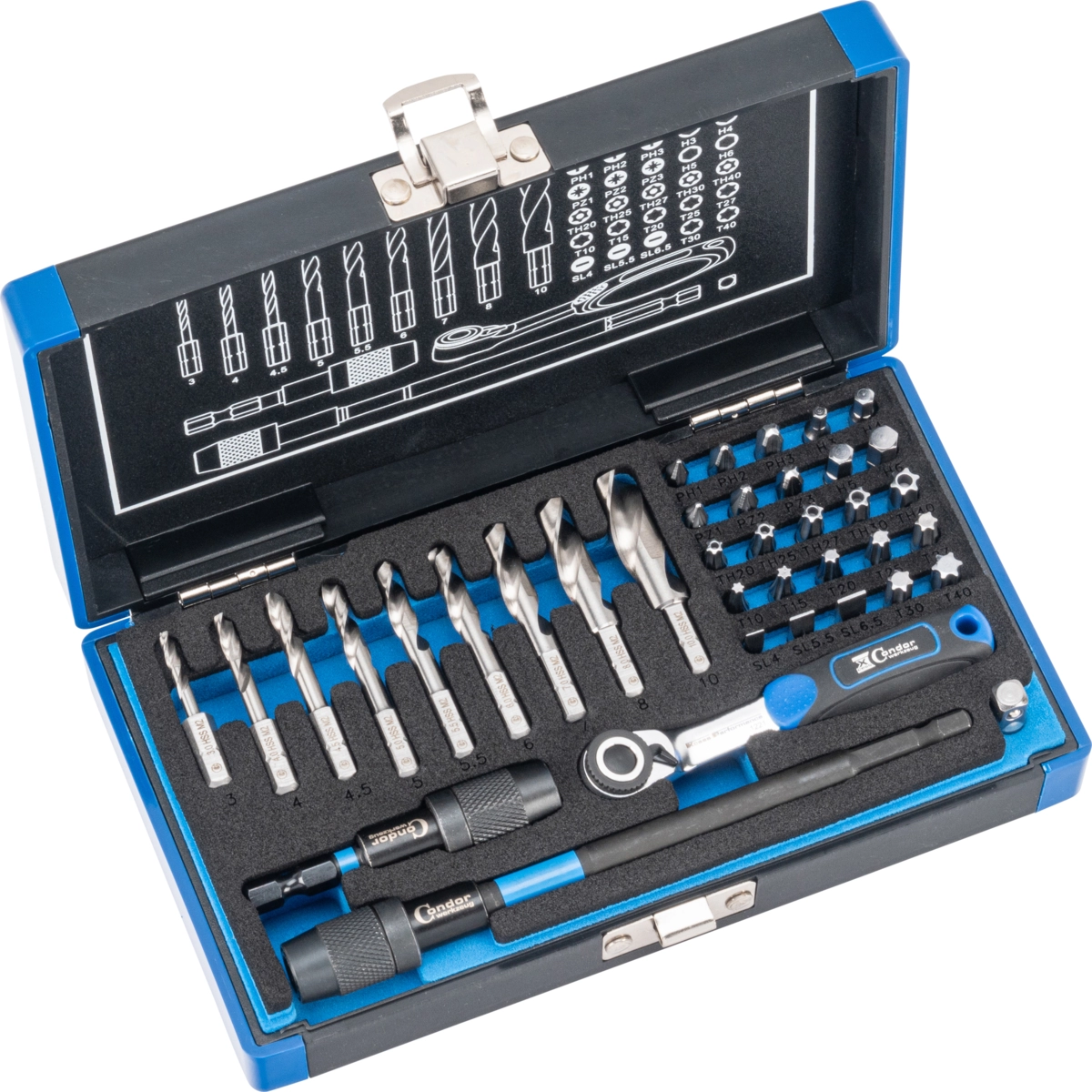 Spiralbohrer-Bits und Bit-Satz, xcess performance, 1/4" 6-kant, 38-tlg.