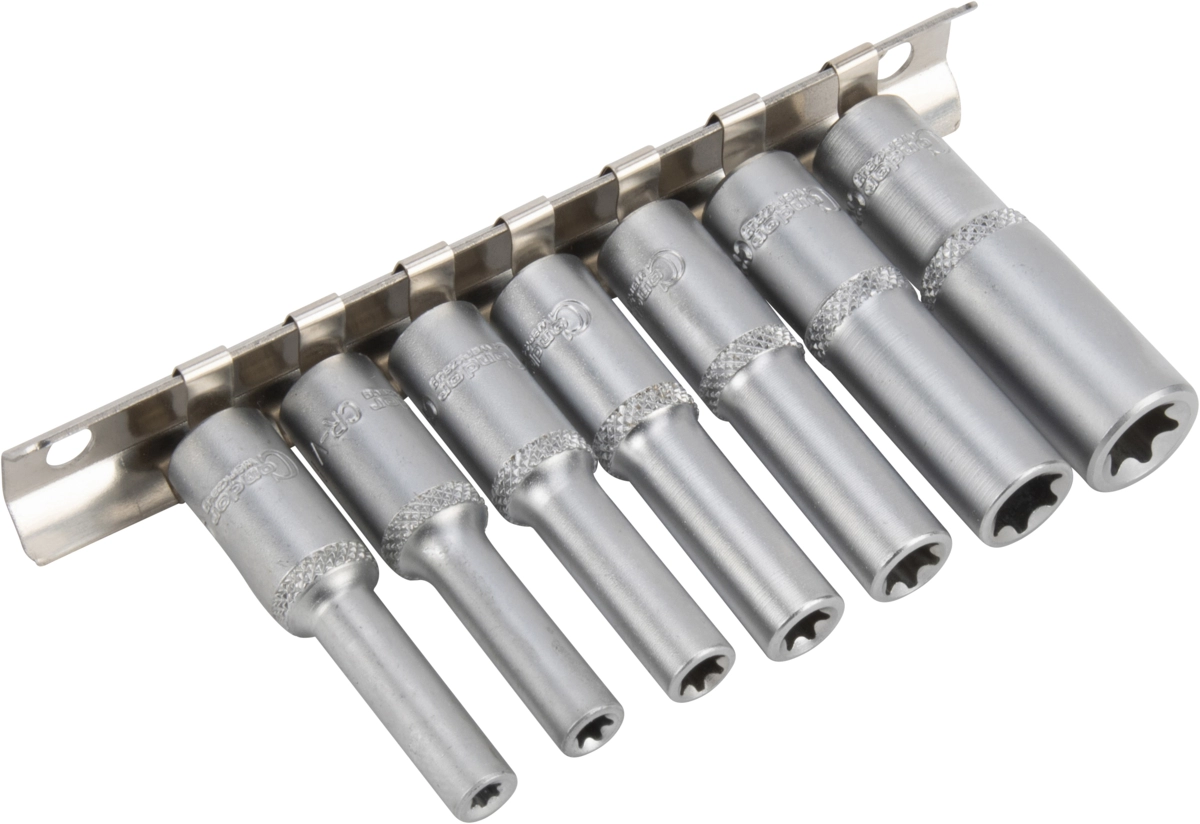Steckschlüssel-Einsätze, 7-tlg., 1/4", tief, E-Profil E4-11