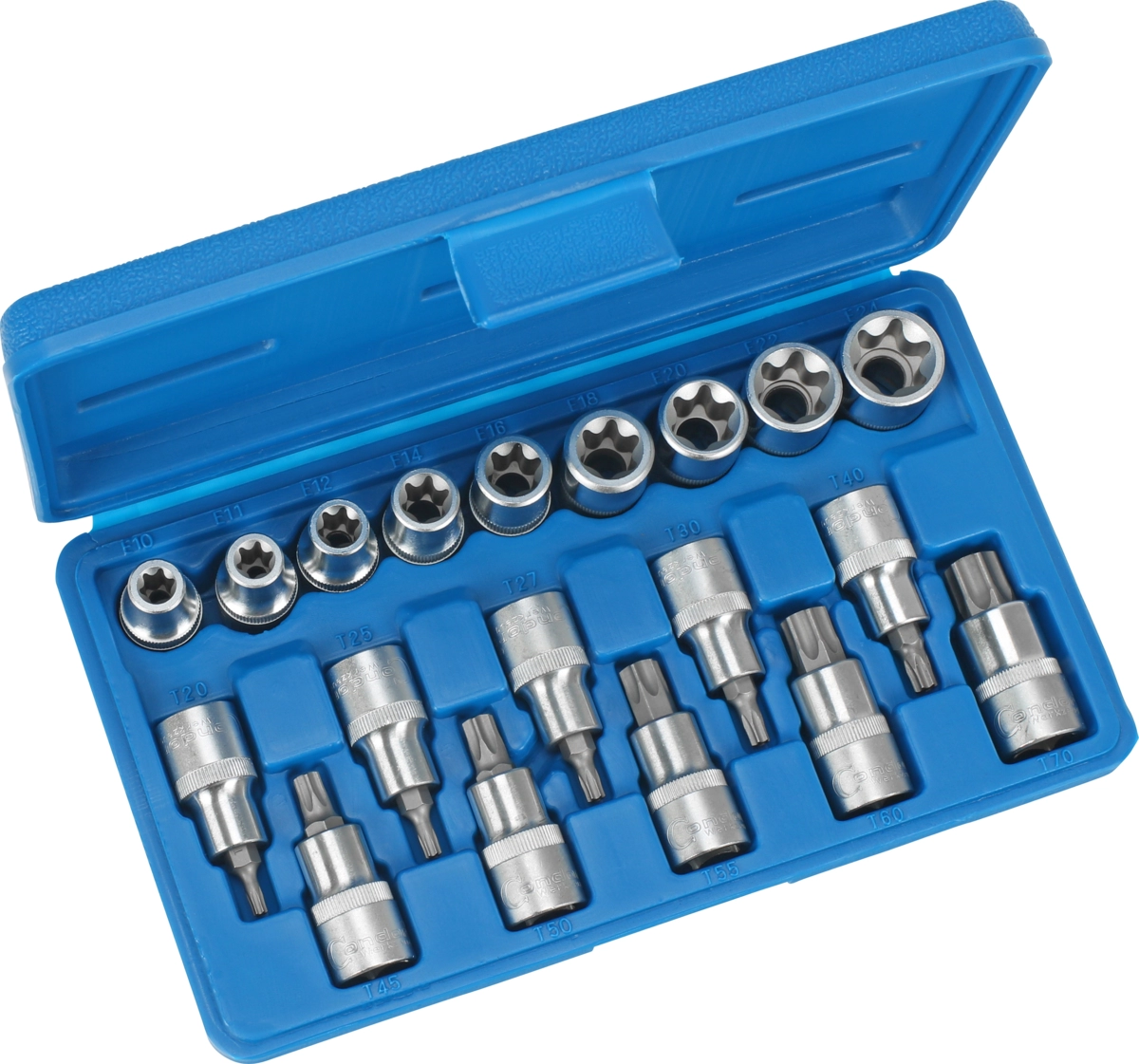 Steckschlüssel-Einsätze, 19-tlg., 1/2", T-Profil SLB / E-Profil