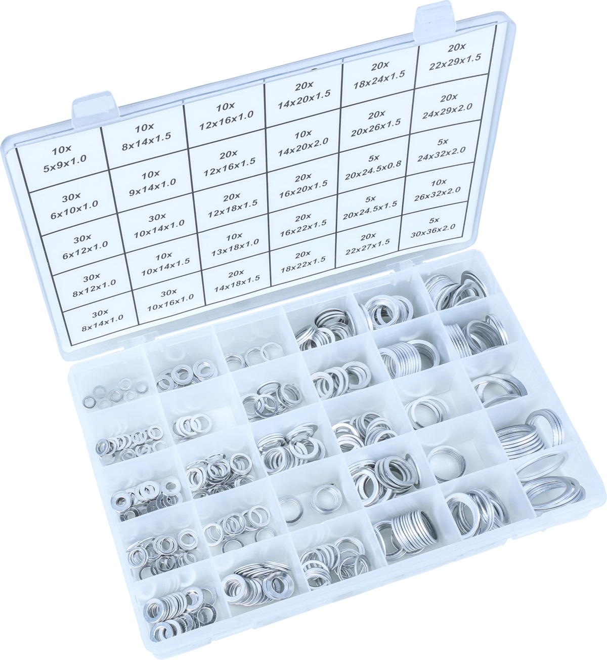 Aluminium-Dichtring-Sortiment, 520-tlg., 30 Größen