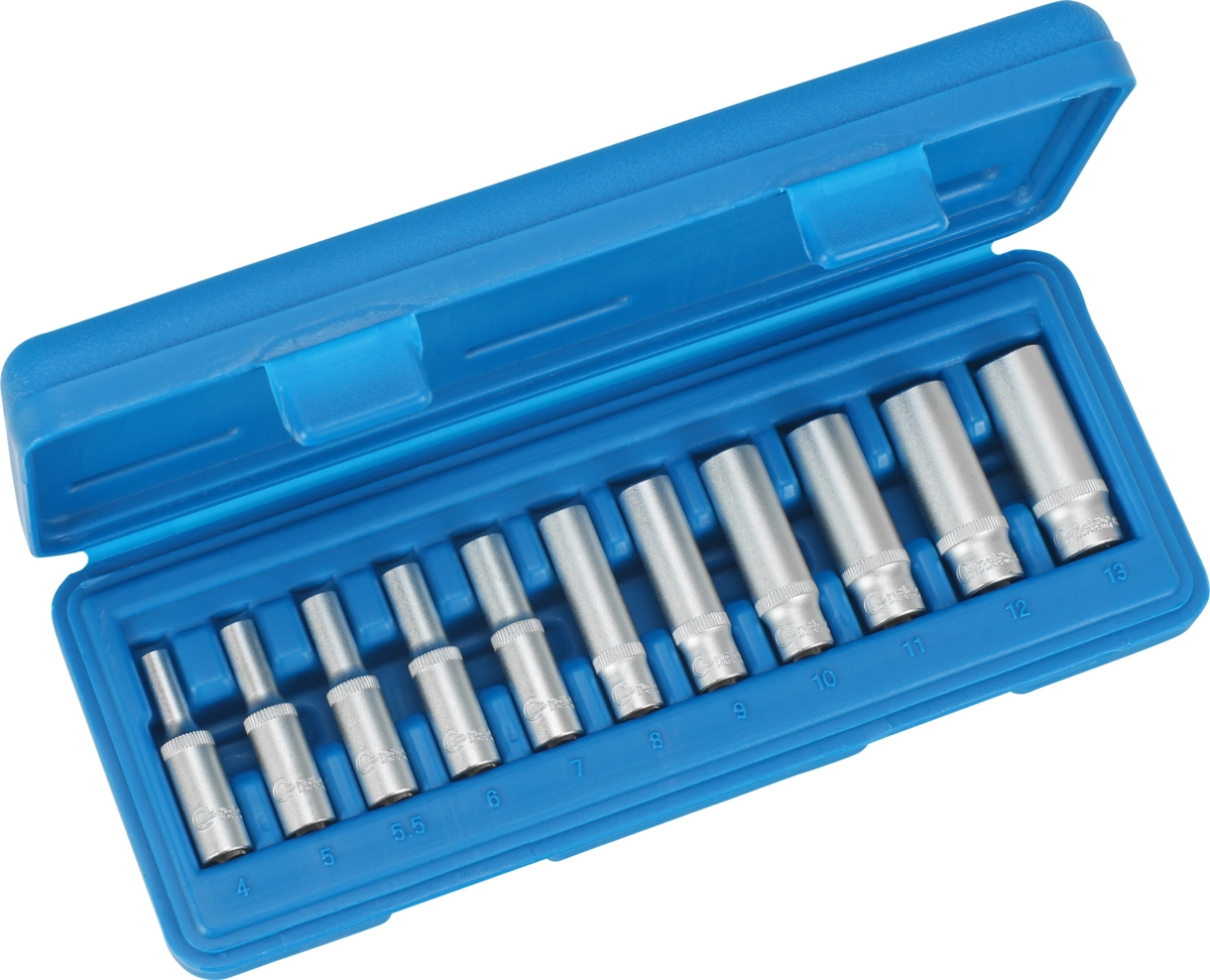 Steckschlüssel-Einsätze, 11-tlg., 1/4", tief, 6-kant 4-13 mm