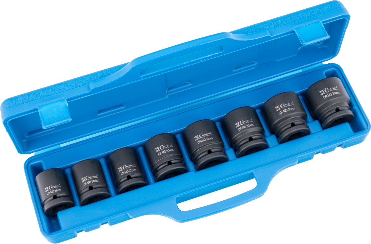 Kraftsteckschlüssel-Satz, 8-tlg., 3/4", CrMo, 6-kant 22-38 mm