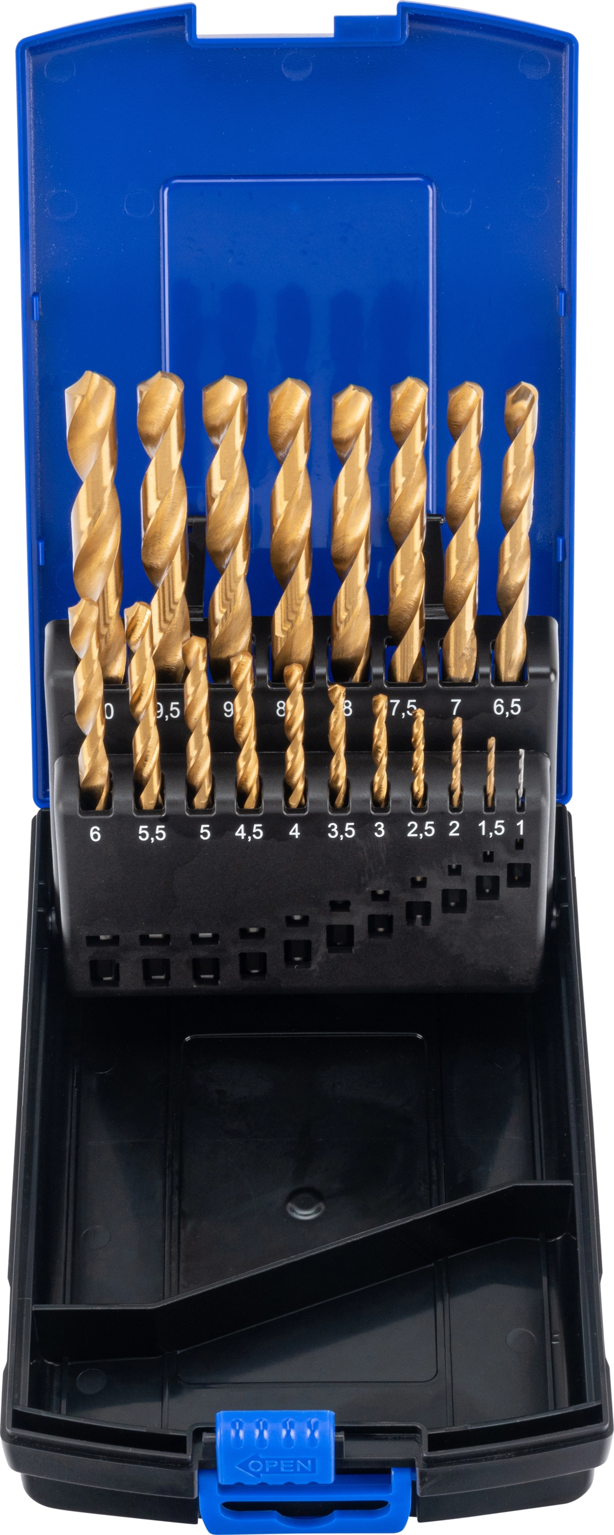 Spiralbohrer-Satz, HSS Titan nitriert, 19-tlg., 1-10 mm