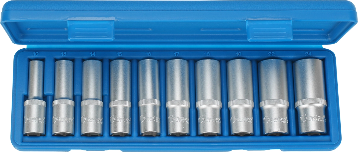 Inserts de clé à douille, 10 pièces, 1/2 ", profond, hexagone 10-24 mm