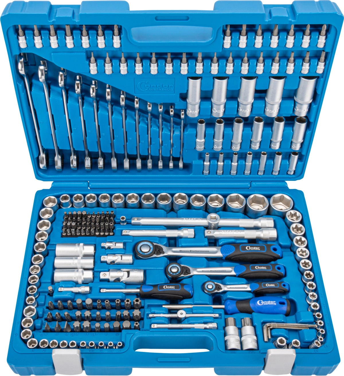 Steckschlüssel-Satz, 215-tlg., 1/4+3/8+1/2", 6-kant 4-32 mm