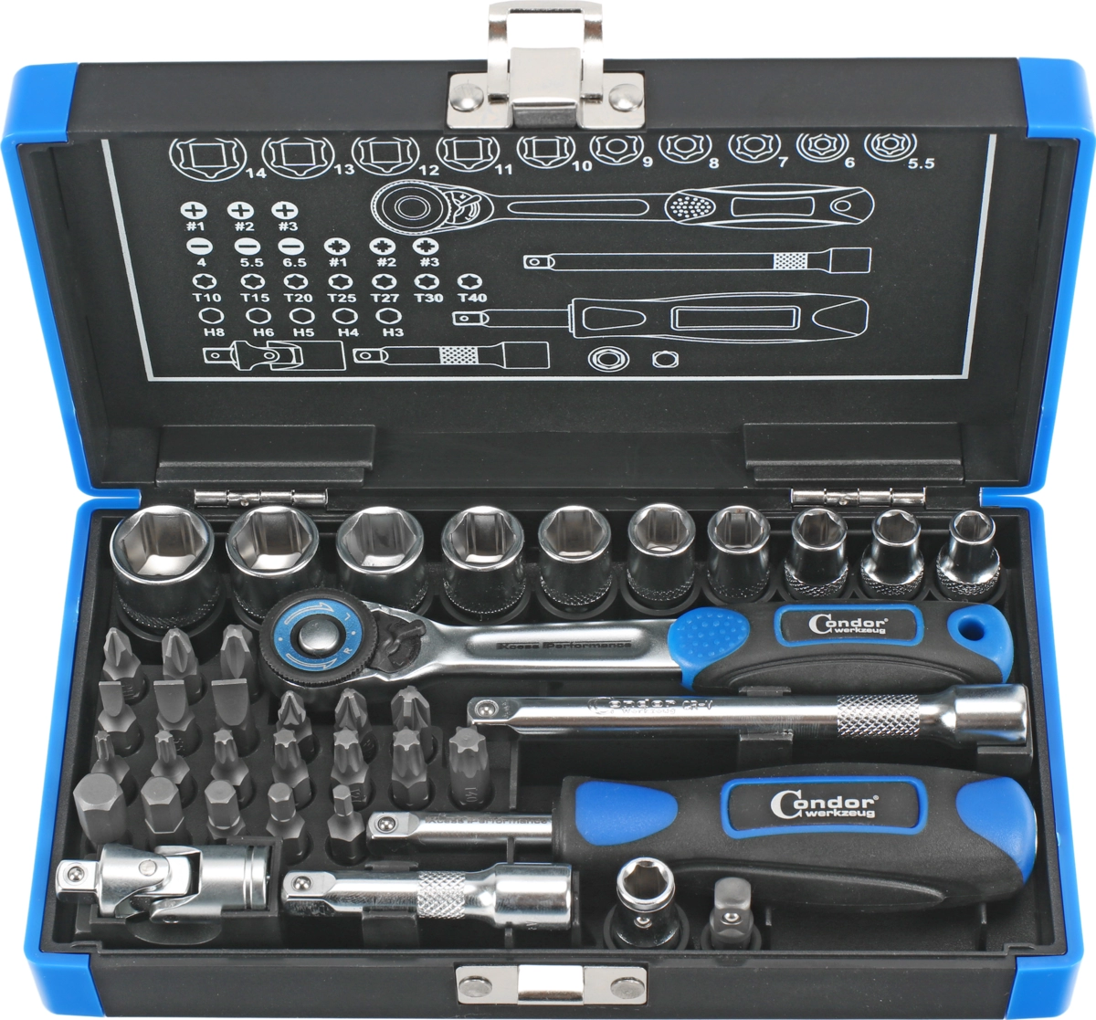 Steckschlüssel und Bit-Satz, 38-tlg., 1/4", 6-kant 5.5-14 mm