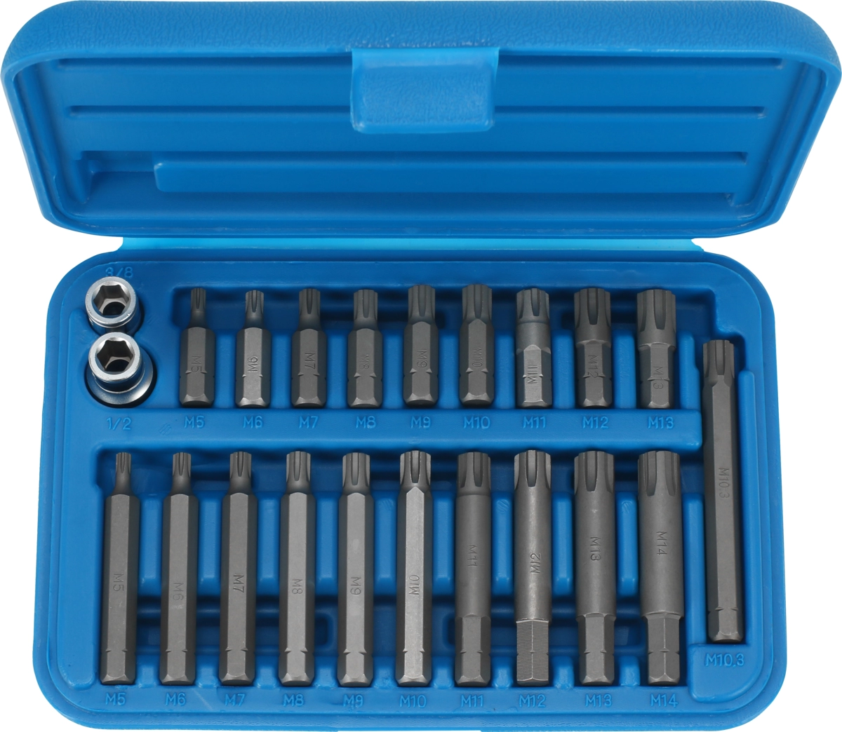 Assortiment d'embouts, 22 pièces, 3/8 + 1/2 ", rainure de clavette M5-13