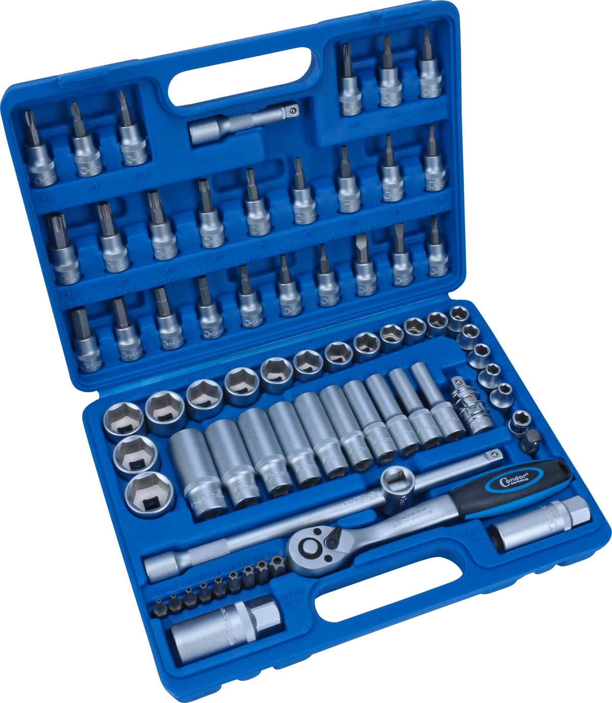 Steckschlüssel-Satz, 71-tlg., 3/8", 6-kant zöllig 1/4-15/16"