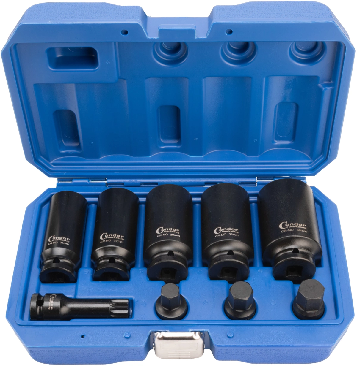 Drive Shaft Socket Set, 9 pcs., 1/2", CrMo, bi-hex / hex / spline