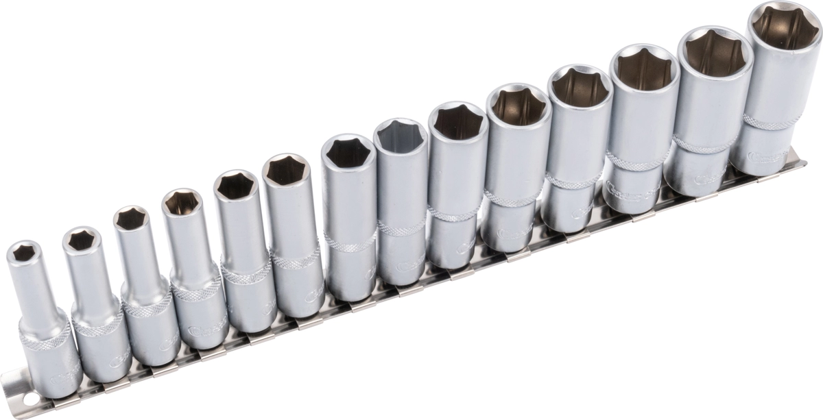 Steckschlüssel-Einsätze, 14-tlg., 3/8", tief, 6-kant 6-19 mm