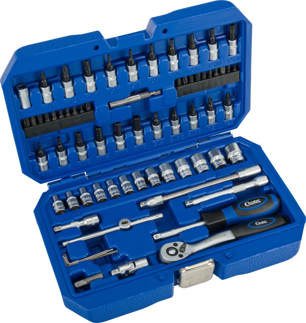 Socket Set, 68 pcs., 1/4", hex 4-14 mm