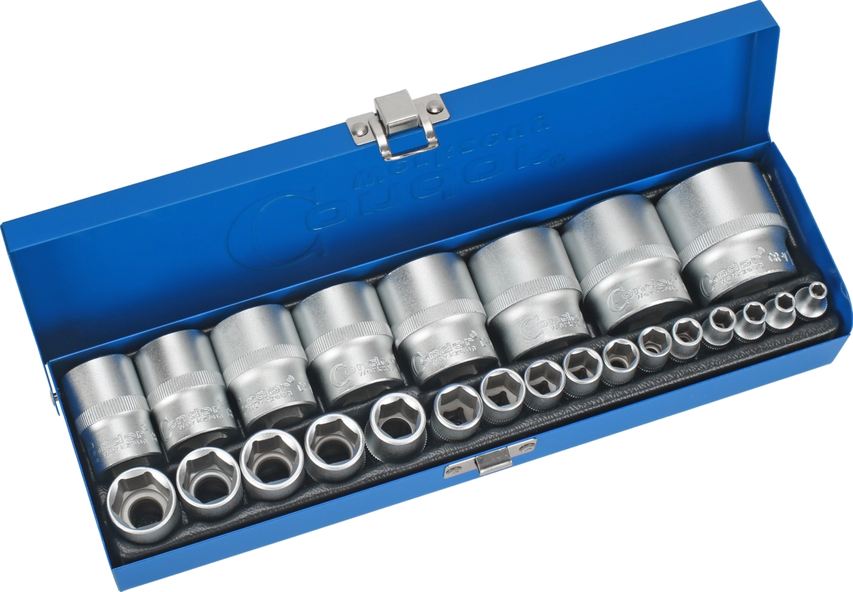 Steckschlüssel-Einsätze, 24-tlg., 1/4+1/2", zöllig, 6-kant 5/32-1.1/4"