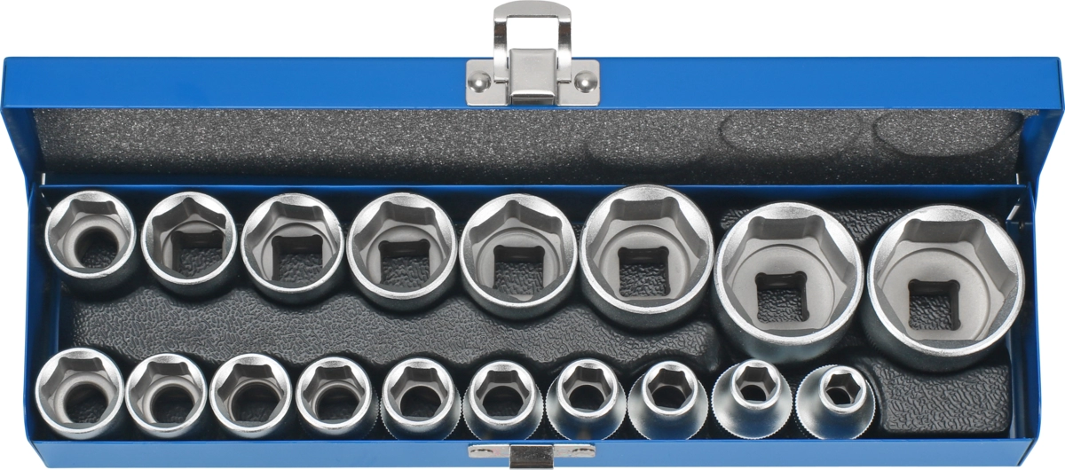 Socket Set, 18 pcs., 1/2", hex 8-32 mm